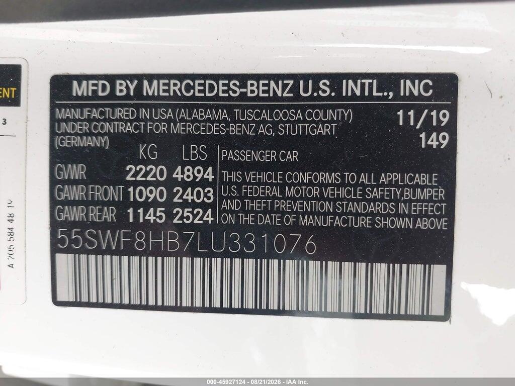 55SWF8HB7LU331076 2020 MERCEDES-BENZ AMG C 63 photo no. 9