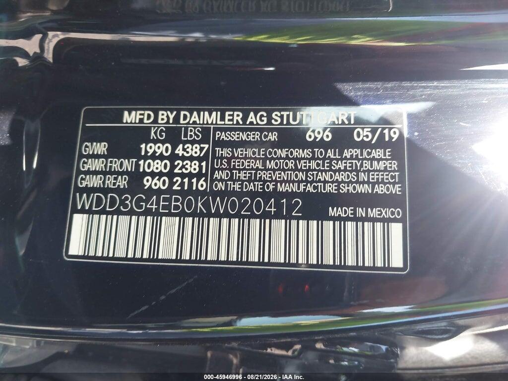 WDD3G4EB0KW020412 2019 MERCEDES-BENZ A 220 photo no. 9