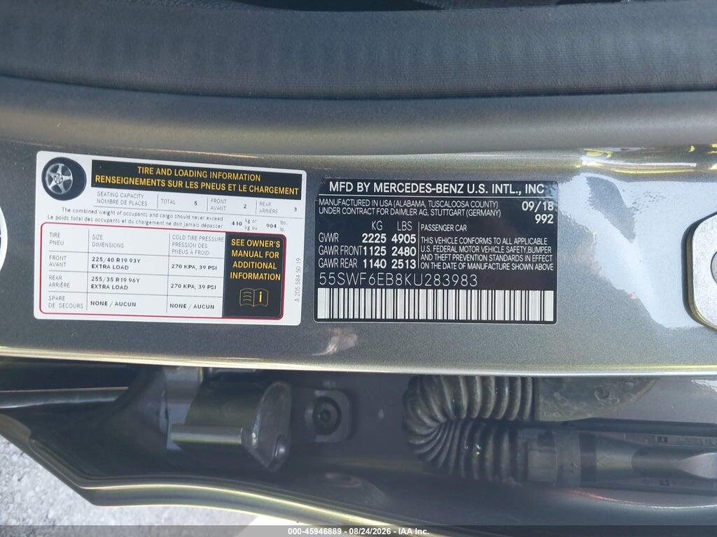 55SWF6EB8KU283983 2019 MERCEDES-BENZ AMG C 43 photo no. 9