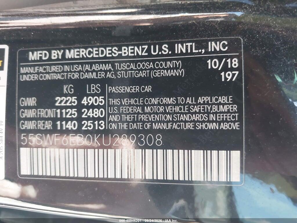 55SWF6EB0KU289308 2019 MERCEDES-BENZ AMG C 43 photo no. 9