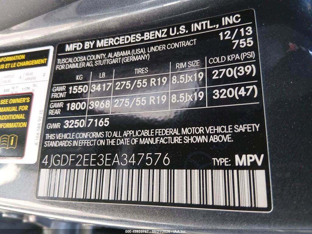 4JGDF2EE3EA347576 2014 MERCEDES-BENZ GL 350 BLUETEC photo no. 9