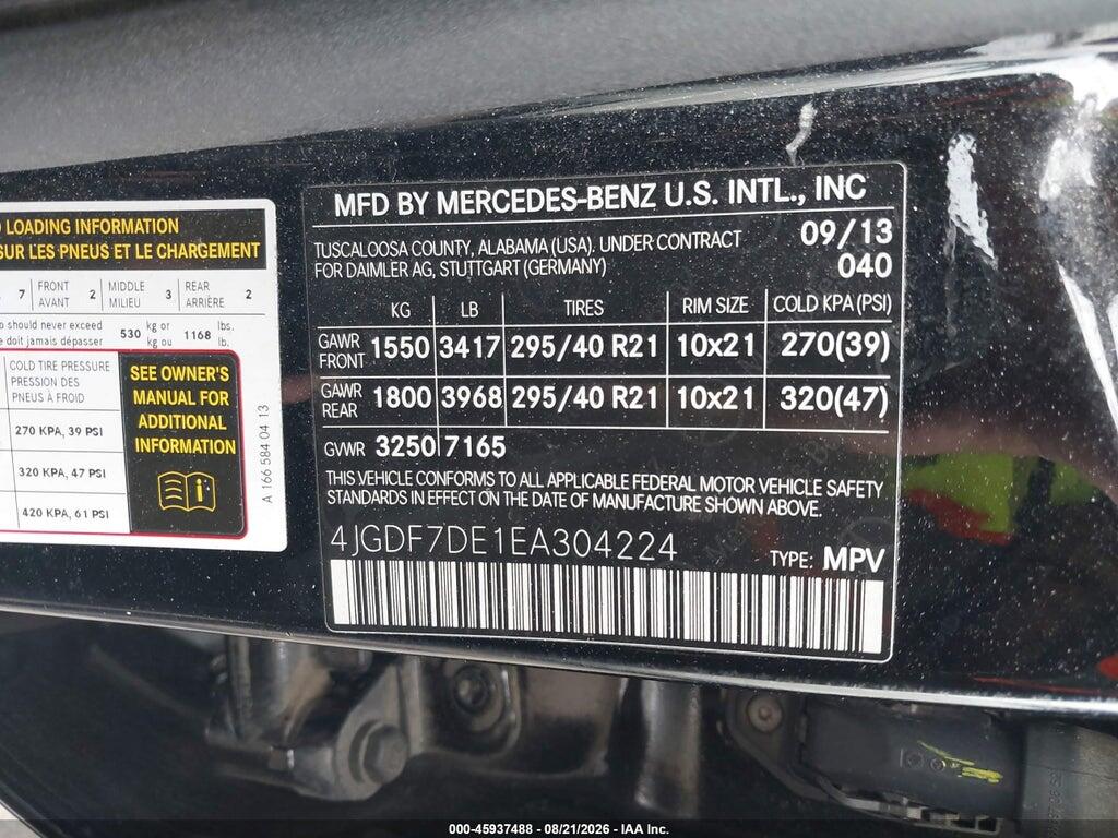 4JGDF7DE1EA304224 2014 MERCEDES-BENZ GL 550 photo no. 9
