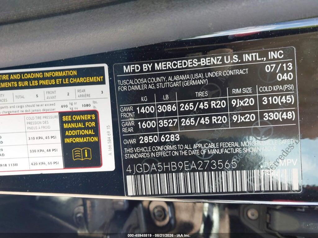 4JGDA5HB9EA273565 2014 MERCEDES-BENZ ML 350 photo no. 9
