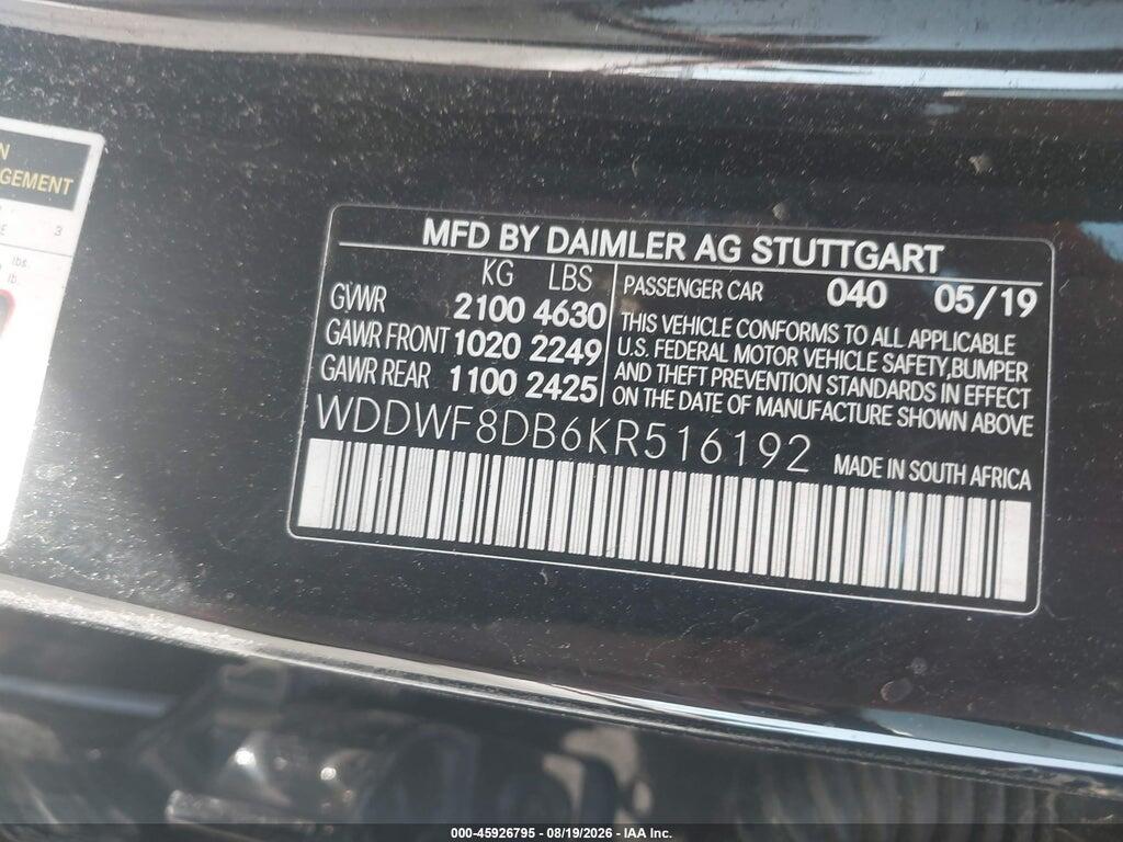 WDDWF8DB6KR516192 2019 MERCEDES-BENZ C 300 photo no. 9