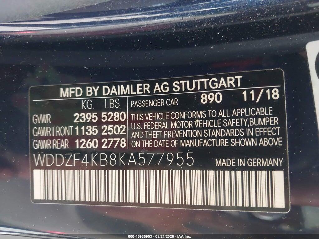 WDDZF4KB8KA577955 2019 MERCEDES-BENZ E 300 photo no. 9