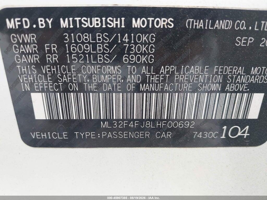 ML32F4FJ8LHF00692 2020 MITSUBISHI MIRAGE G4 photo no. 9