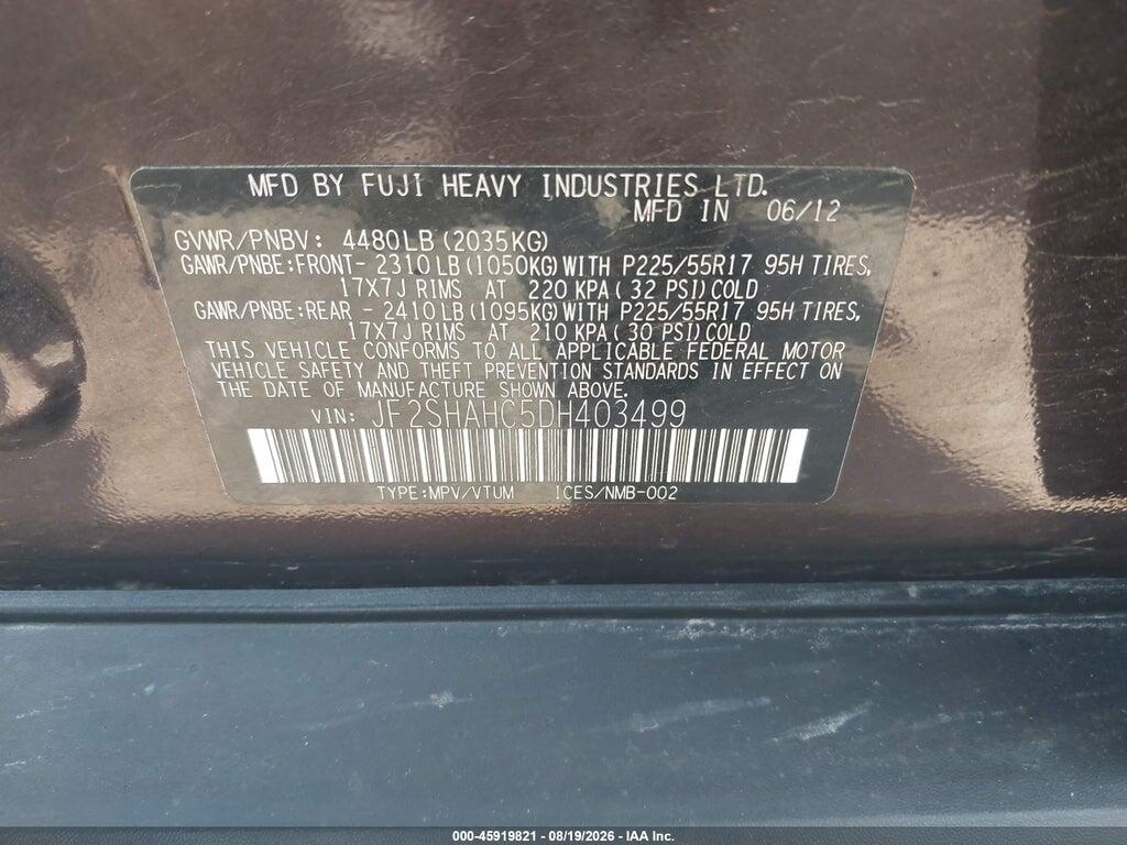 JF2SHAHC5DH403499 2013 SUBARU FORESTER photo no. 9