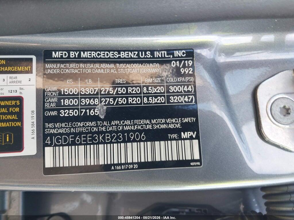 4JGDF6EE3KB231906 2019 MERCEDES-BENZ GLS 450 photo no. 9
