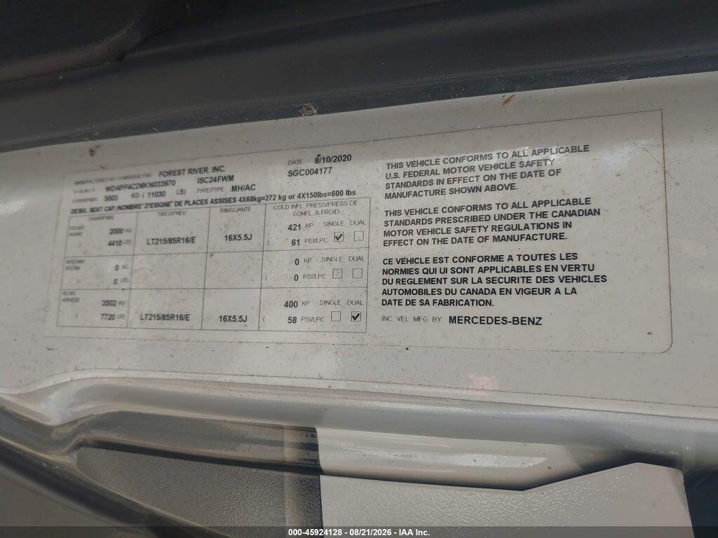 WDAPF4CD6KN033970 2019 MERCEDES-BENZ SPRINTER 4500 photo no. 9