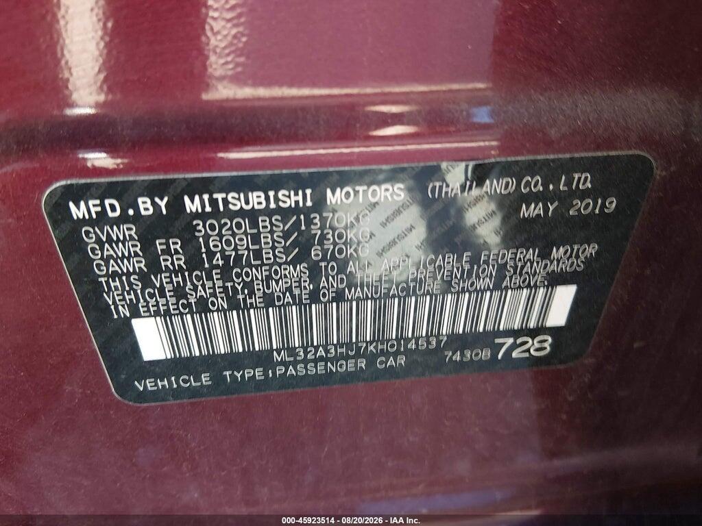 ML32A3HJ7KH014537 2019 MITSUBISHI MIRAGE photo no. 9