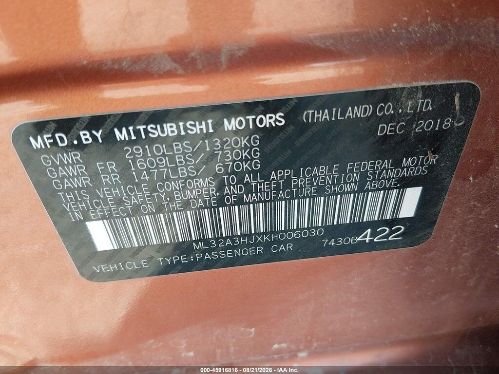 ML32A3HJXKH006030 2019 MITSUBISHI MIRAGE photo no. 9