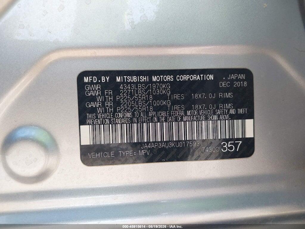 JA4AP3AU3KU017593 2019 MITSUBISHI OUTLANDER SPORT photo no. 9