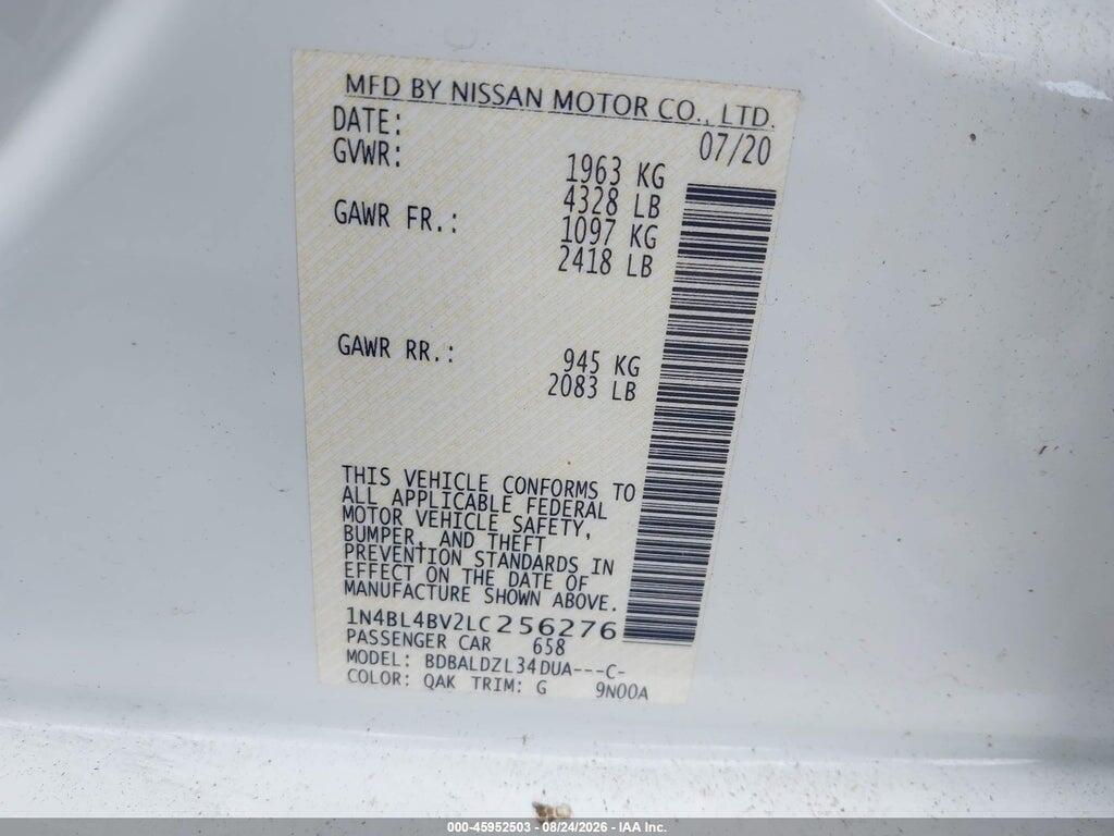 1N4BL4BV2LC256276 2020 NISSAN ALTIMA photo no. 9