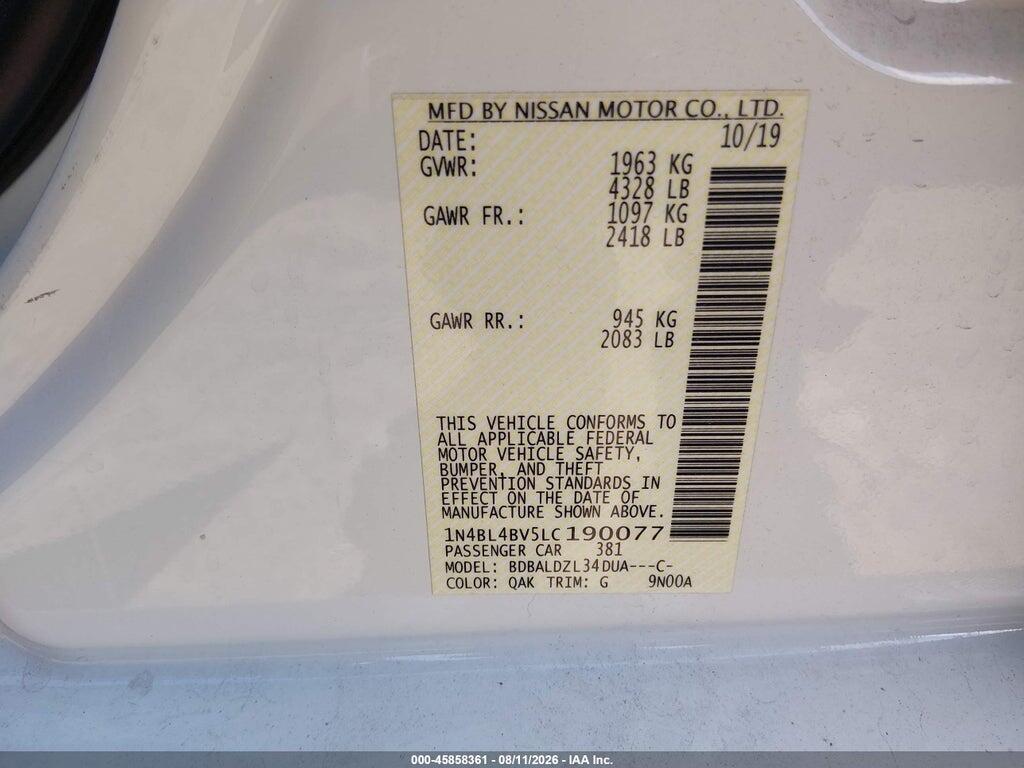 1N4BL4BV5LC190077 2020 NISSAN ALTIMA photo no. 9