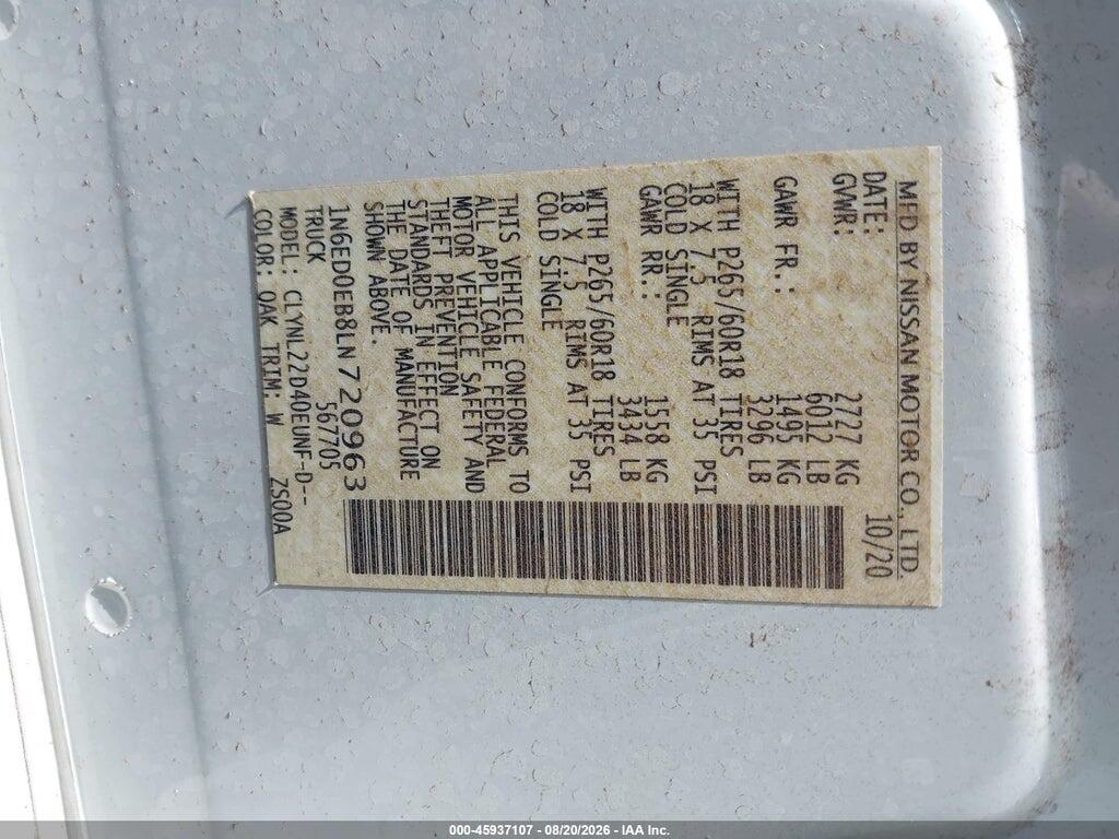 1N6ED0EB8LN720963 2020 NISSAN FRONTIER photo no. 9