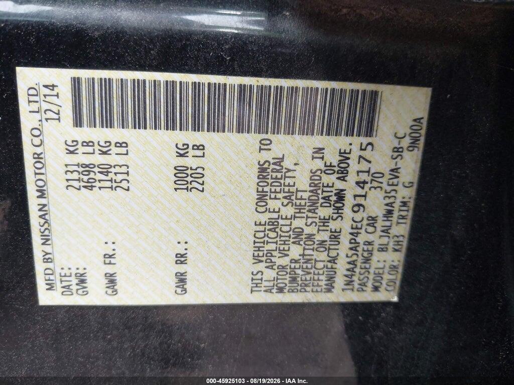 1N4AA5AP4EC914175 2014 NISSAN MAXIMA photo no. 9