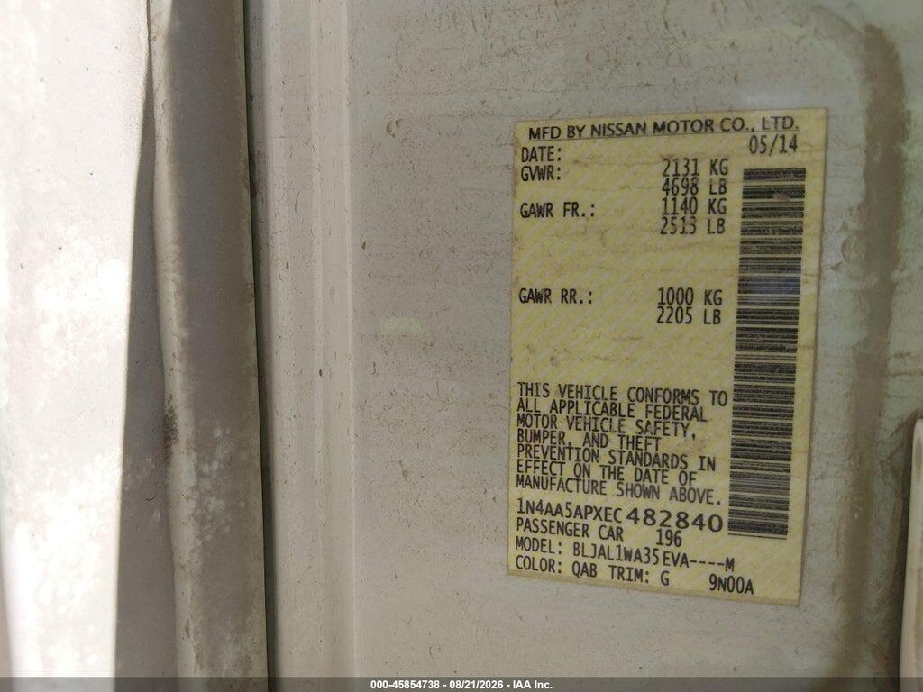 1N4AA5APXEC482840 2014 NISSAN MAXIMA photo no. 9