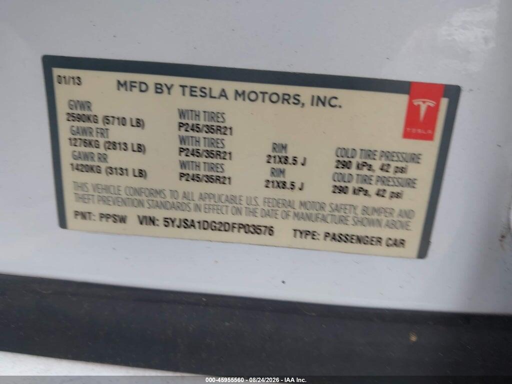 5YJSA1DG2DFP03576 2013 TESLA MODEL S photo no. 9