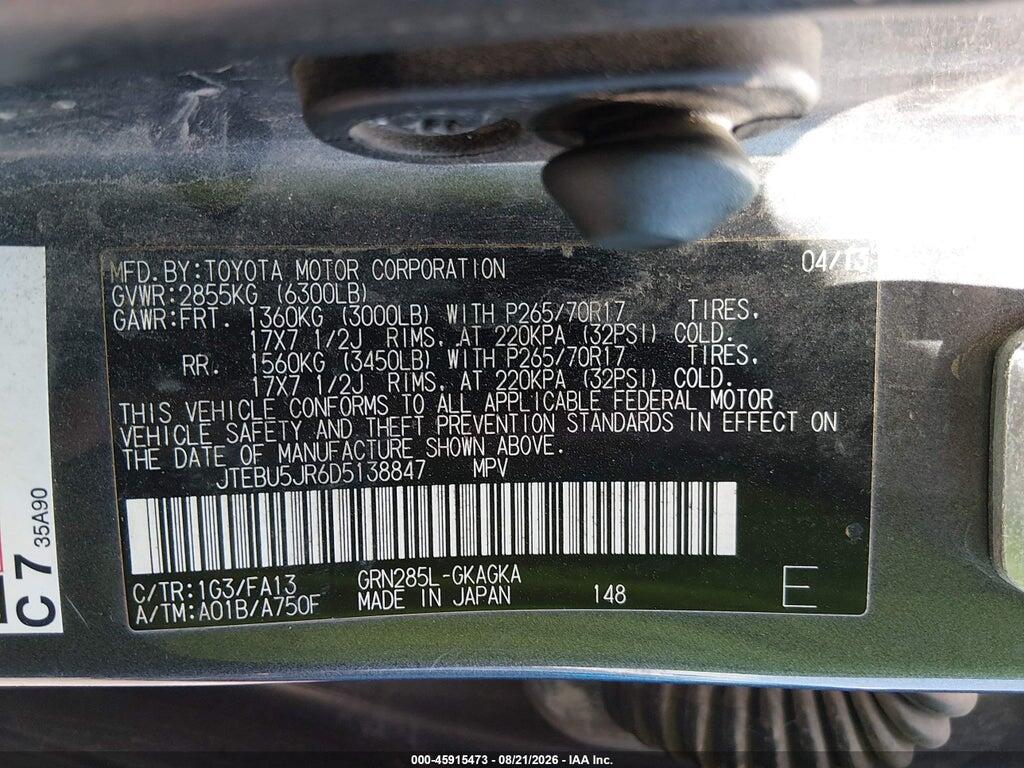 JTEBU5JR6D5138847 2013 TOYOTA 4RUNNER photo no. 9