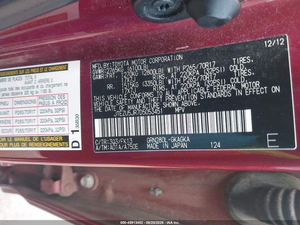 JTEZU5JR7D5053451 2013 TOYOTA 4RUNNER photo no. 9