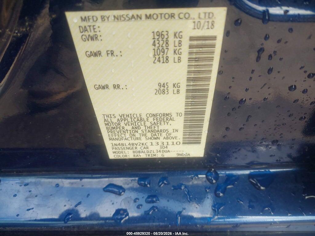 1N4BL4BV2KC133110 2019 NISSAN ALTIMA photo no. 9