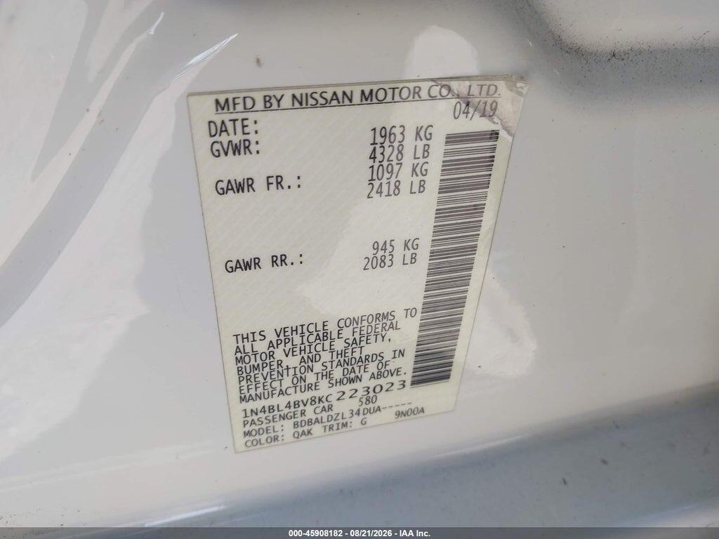 1N4BL4BV8KC223023 2019 NISSAN ALTIMA photo no. 9