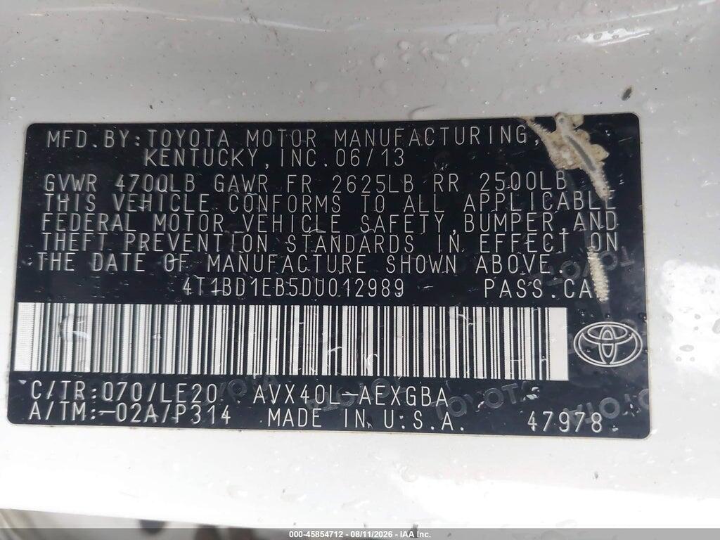 4T1BD1EB5DU012989 2013 TOYOTA AVALON HYBRID photo no. 9