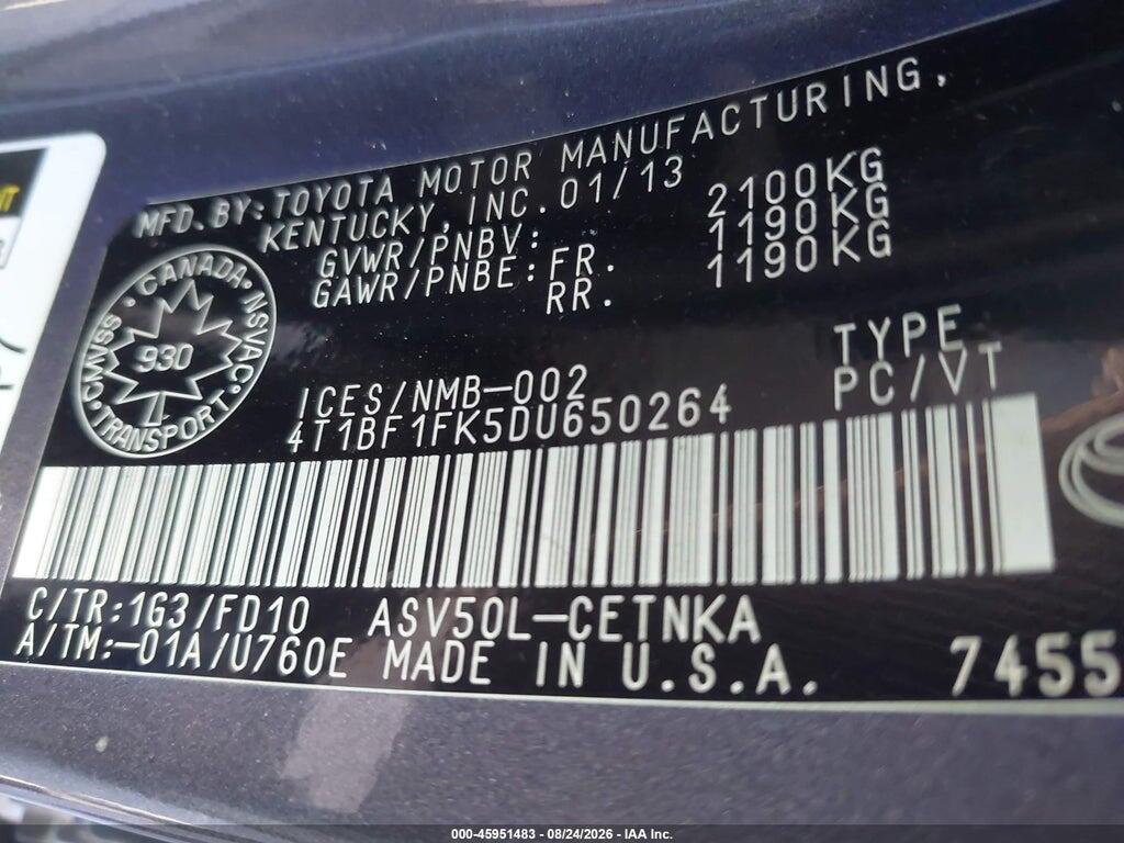 4T1BF1FK5DU650264 2013 TOYOTA CAMRY photo no. 9