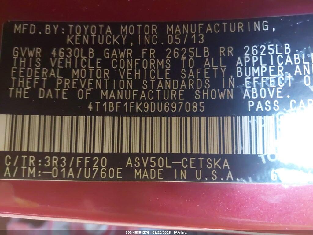 4T1BF1FK9DU697085 2013 TOYOTA CAMRY photo no. 9