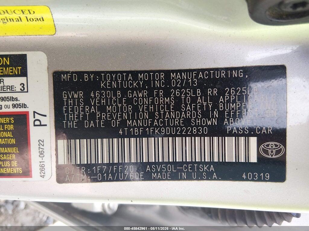 4T1BF1FK9DU222830 2013 TOYOTA CAMRY photo no. 9