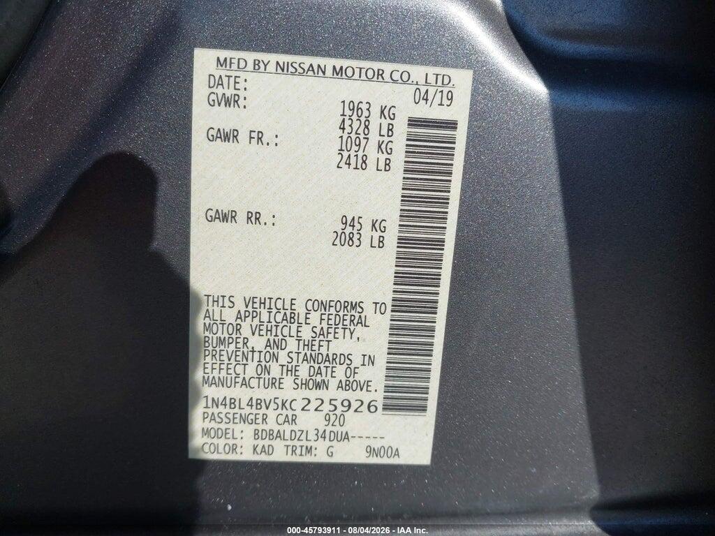 1N4BL4BV5KC225926 2019 NISSAN ALTIMA photo no. 9