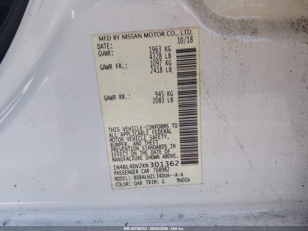 1N4BL4DV2KN301362 2019 NISSAN ALTIMA photo no. 9