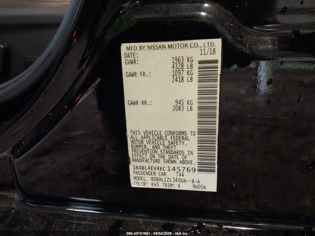 1N4BL4EV4KC145769 2019 NISSAN ALTIMA photo no. 9
