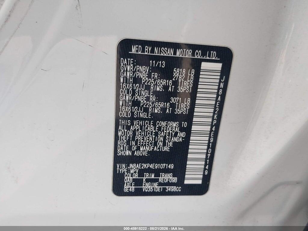 JN8AE2KP4E9107149 2014 NISSAN QUEST photo no. 9