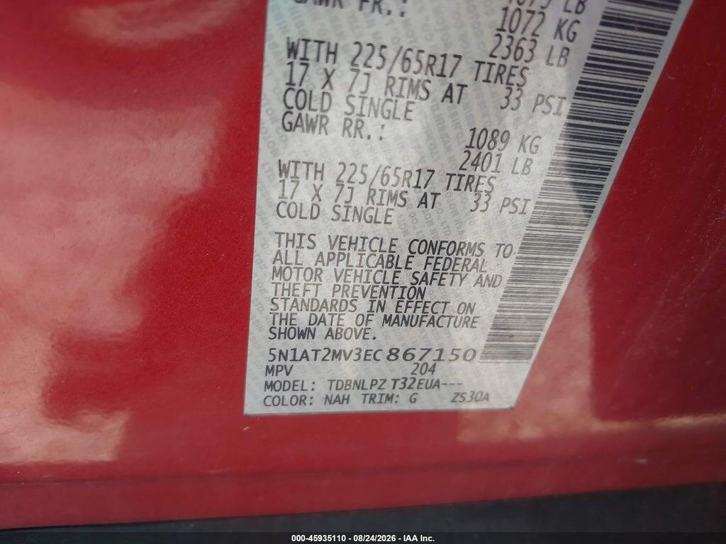 5N1AT2MV3EC867150 2014 NISSAN ROGUE photo no. 9