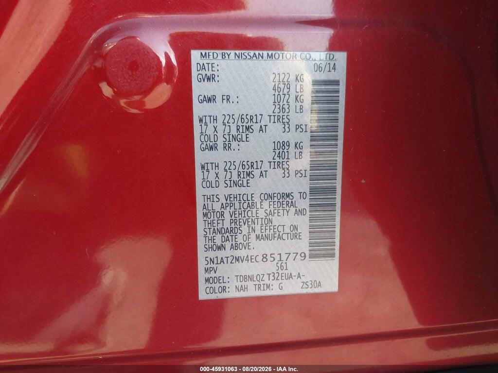 5N1AT2MV4EC851779 2014 NISSAN ROGUE photo no. 9