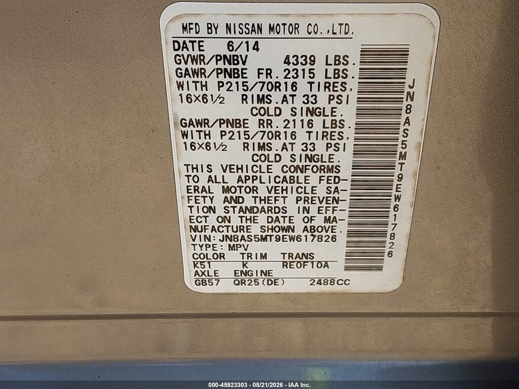 JN8AS5MT9EW617826 2014 NISSAN ROGUE SELECT photo no. 9