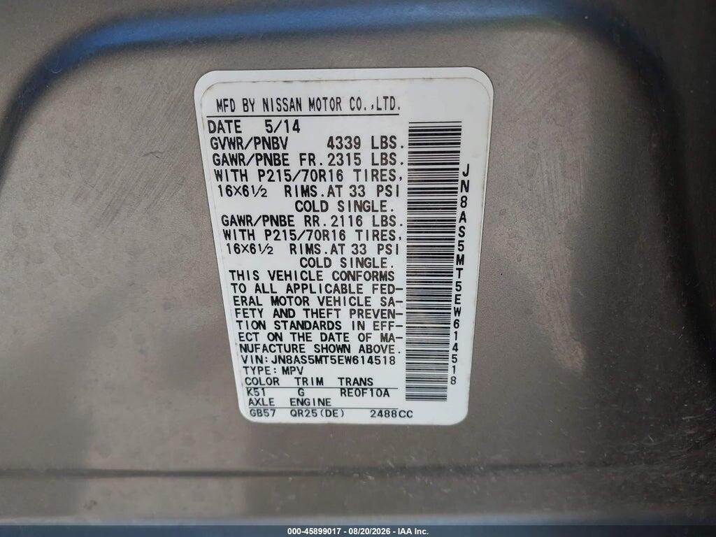 JN8AS5MT5EW614518 2014 NISSAN ROGUE SELECT photo no. 9