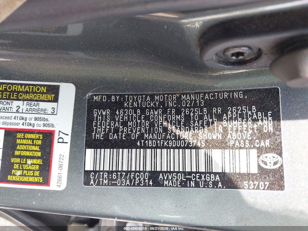 4T1BD1FK9DU073745 2013 TOYOTA CAMRY HYBRID photo no. 9