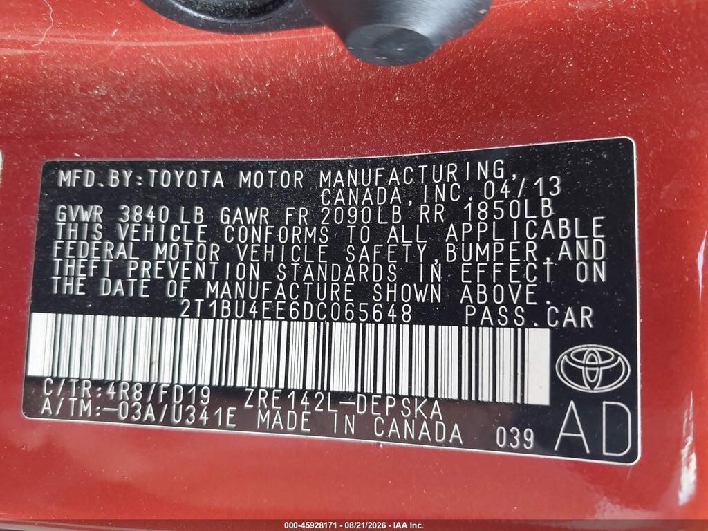 2T1BU4EE6DC065648 2013 TOYOTA COROLLA photo no. 9
