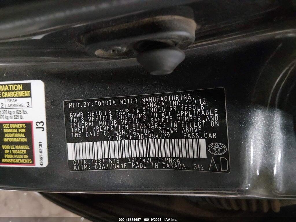 2T1BU4EE9DC984222 2013 TOYOTA COROLLA photo no. 9