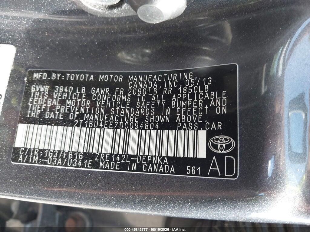 2T1BU4EE7DC094804 2013 TOYOTA COROLLA photo no. 9