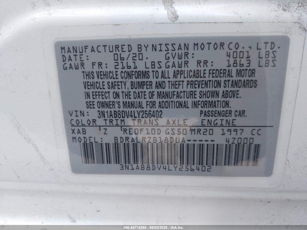 3N1AB8DV4LY256402 2020 NISSAN SENTRA photo no. 9