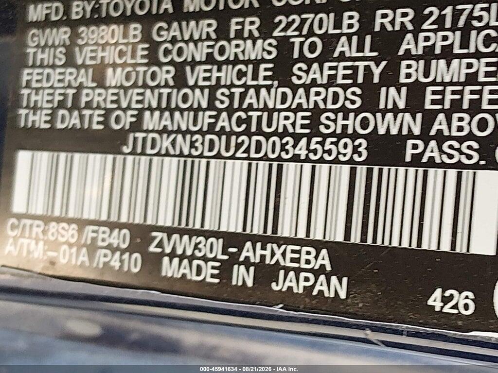 JTDKN3DU2D0345593 2013 TOYOTA PRIUS photo no. 9