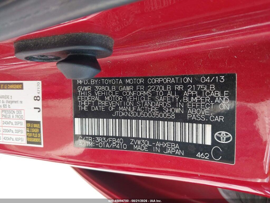 JTDKN3DU5D0350058 2013 TOYOTA PRIUS photo no. 9
