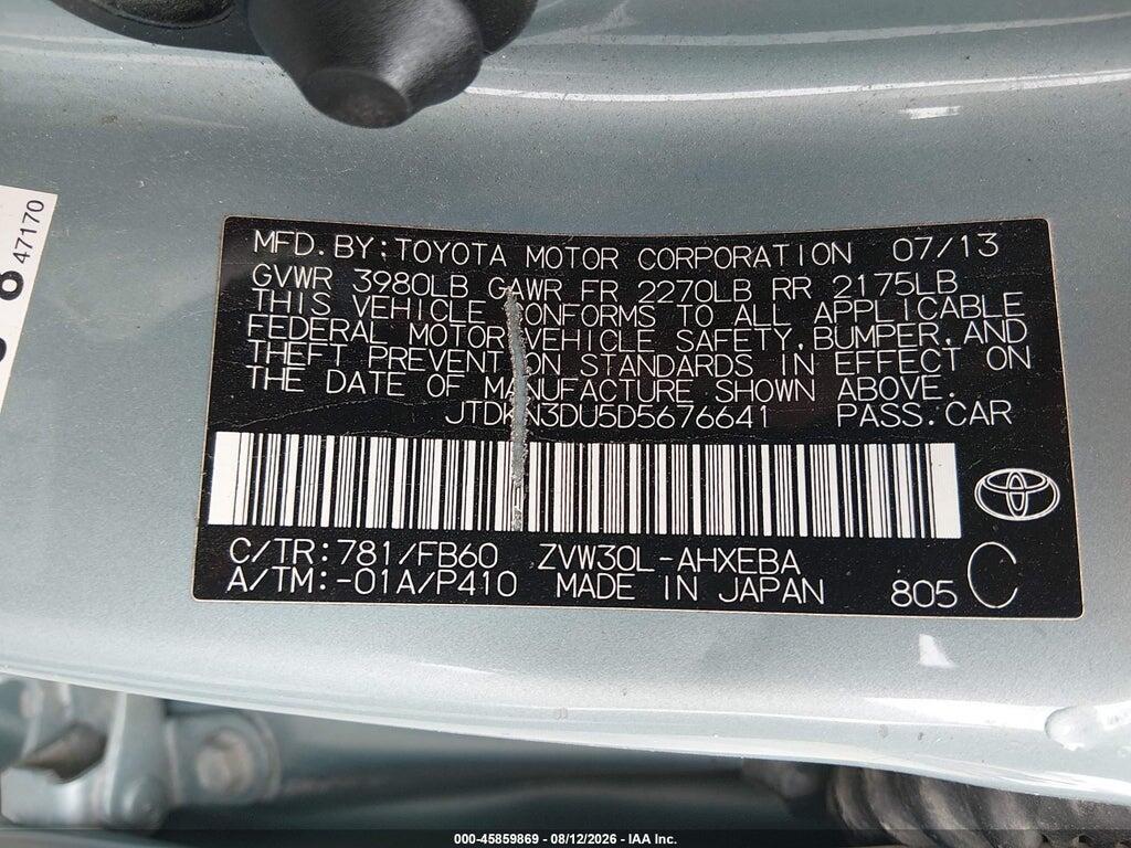 JTDKN3DU5D5676641 2013 TOYOTA PRIUS photo no. 9