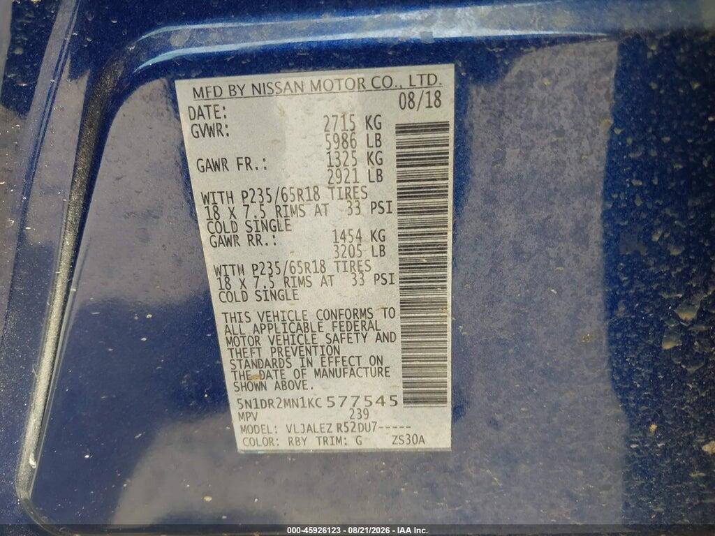 5N1DR2MN1KC577545 2019 NISSAN PATHFINDER photo no. 9