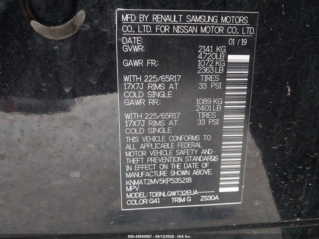 KNMAT2MV5KP535218 2019 NISSAN ROGUE photo no. 9
