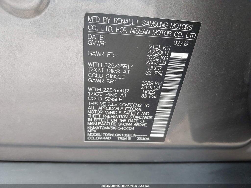 KNMAT2MV5KP540404 2019 NISSAN ROGUE photo no. 9