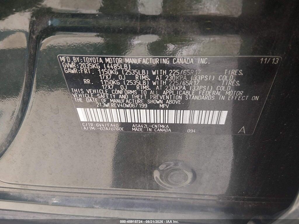 2T3WFREV4DW067199 2013 TOYOTA RAV4 photo no. 9